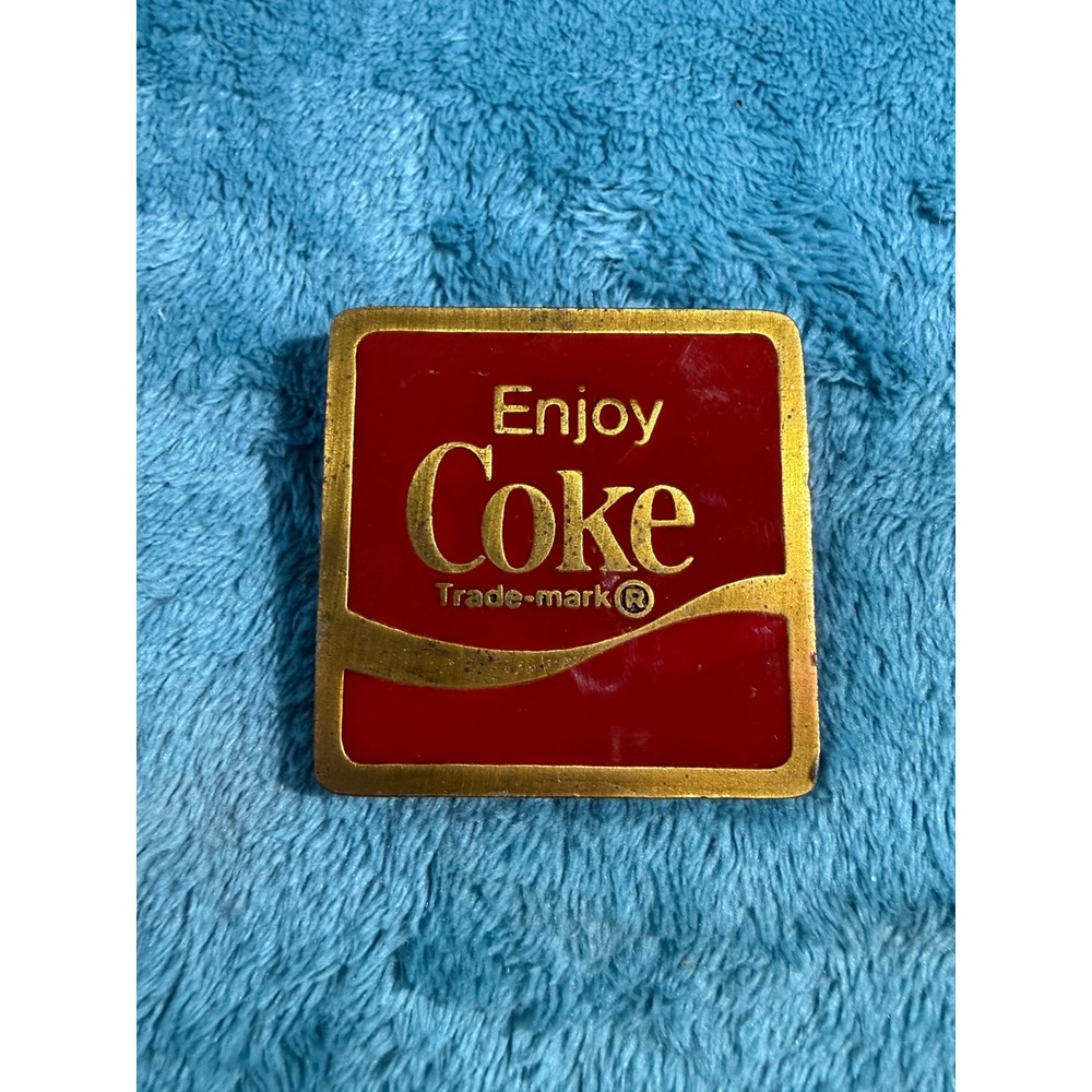 Vintage 1976 Coca-Cola Belt Buckle Bergamot Brass Work Enjoy Coke Red Enamel USA